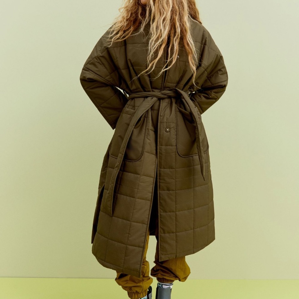 Khaki green quilted coat